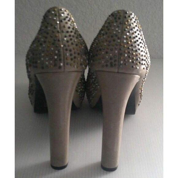 Dolce Vita Brenna Mixed Metal Studded Taupe Leather Platform Pump Heel Size 10M - Picture 4 of 8